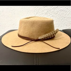 Wide brim wool fedora with feather